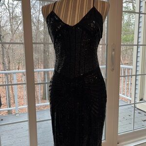 Bebe Black Sequin Cocktail Dress